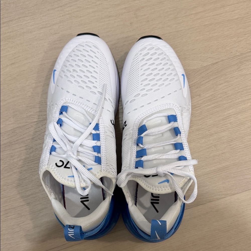 Nike Women’s Air Max 270 white and university blue. Brand new never worn.